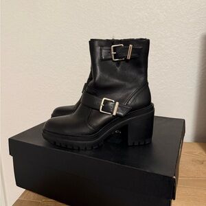 Kenneth Cole Black Heeled Boots with Buckle Detail